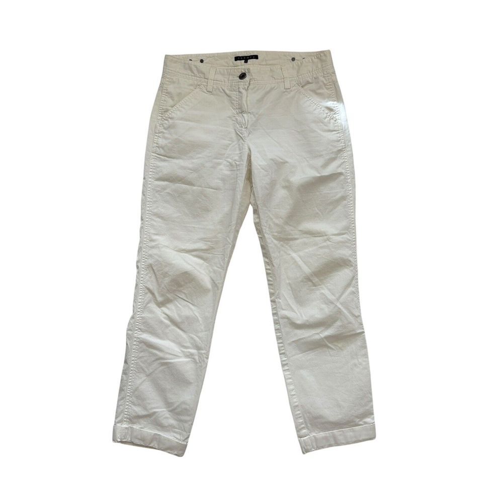 Theory Women's White Ankle Pants with Cuffs Adjustable‎ Waist Size 6